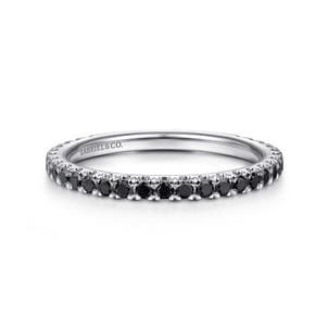 14K White Gold Scalloped Black Diamond Stackable Ring