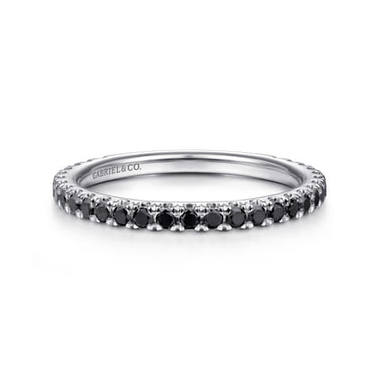 14K White Gold Scalloped Black Diamond Stackable Ring