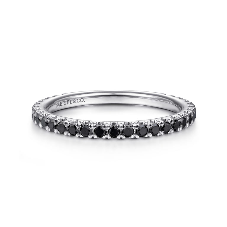 14K White Gold Scalloped Black Diamond Stackable Ring - 0.4 ct - Shot 1