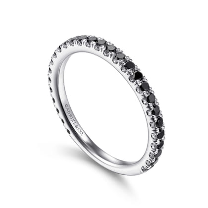 14K White Gold Scalloped Black Diamond Stackable Ring