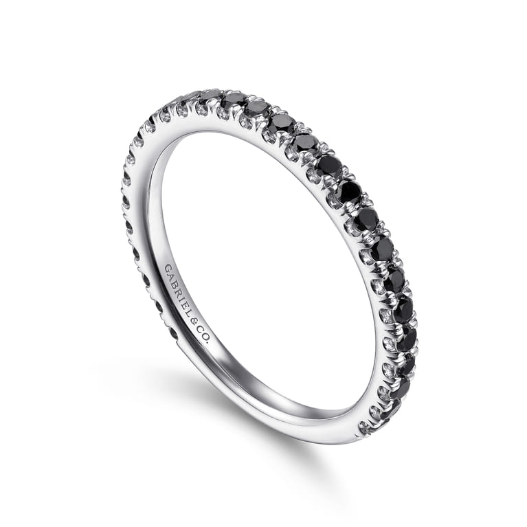 14K White Gold Scalloped Black Diamond Stackable Ring - 0.4 ct - Shot 3