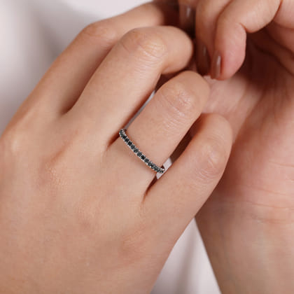 14K White Gold Scalloped Black Diamond Stackable Ring