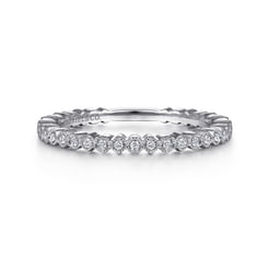 14K White Gold Scalloped Stackable Diamond Band Ring