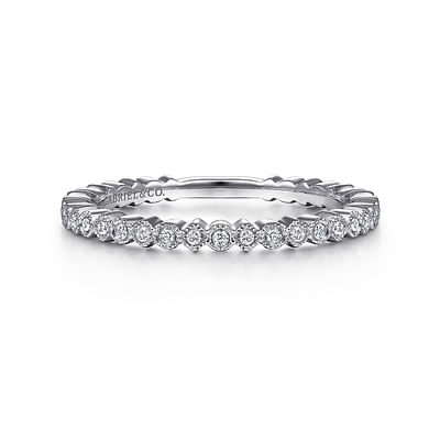 14K White Gold Scalloped Stackable Diamond Band Ring