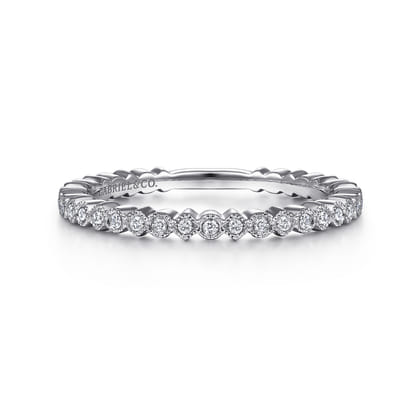 14K White Gold Scalloped Stackable Diamond Band Ring