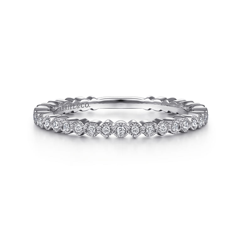 14K White Gold Scalloped Stackable Diamond Band Ring - 0.1 ct - Shot 1