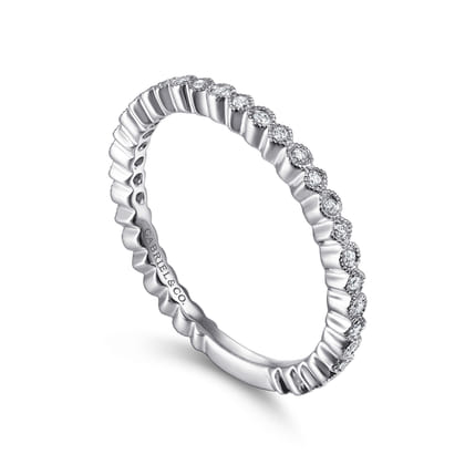 14K White Gold Scalloped Stackable Diamond Band Ring