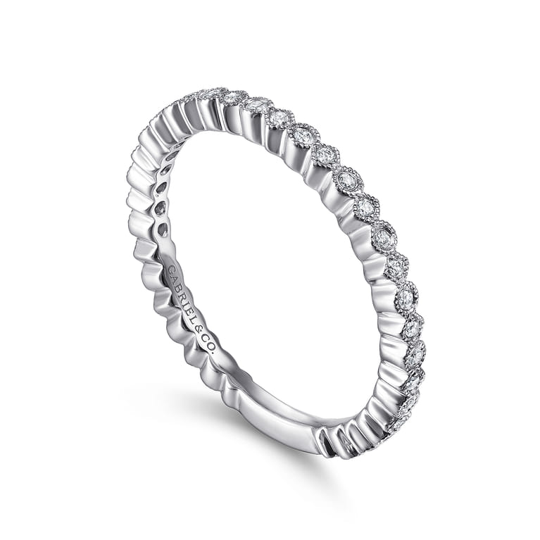 14K White Gold Scalloped Stackable Diamond Band Ring - 0.1 ct - Shot 3