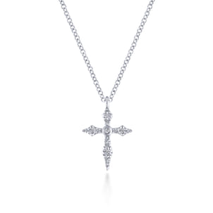 14K White Gold Sculpted Diamond Cross Pendant Necklace