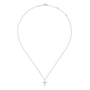 14K White Gold Sculpted Diamond Cross Pendant Necklace