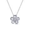 14K White Gold Sculpted Flower Pendant Necklace - 0.19 ct