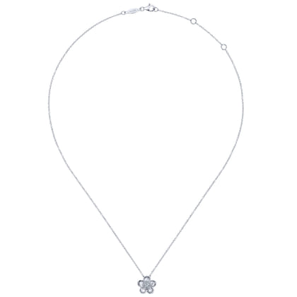 14K White Gold Sculpted Flower Pendant Necklace