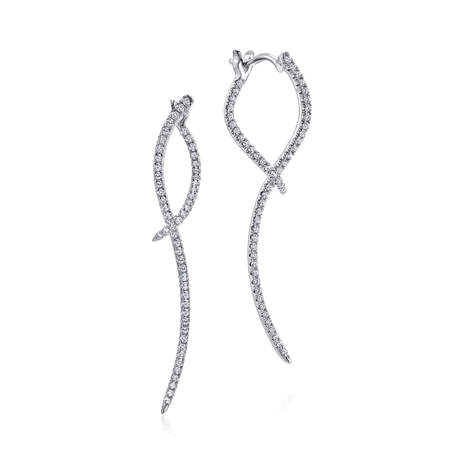 14K White Gold Sculptural Diamond Drop Earrings - 0.45 ct - Shot 1