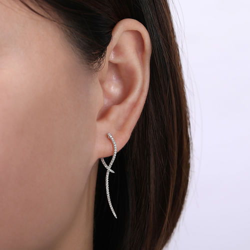 14K White Gold Sculptural Diamond Drop Earrings - 0.45 ct - Shot 2