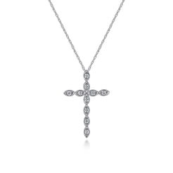 14K White Gold Segmented Diamond Cross Necklace
