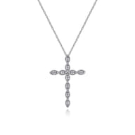 14K White Gold Segmented Diamond Cross Necklace
