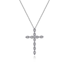 14K White Gold Segmented Diamond Cross Necklace