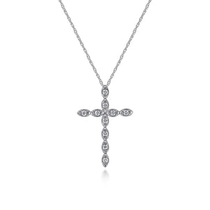 14K White Gold Segmented Diamond Cross Necklace