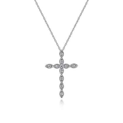 14K White Gold Segmented Diamond Cross Necklace