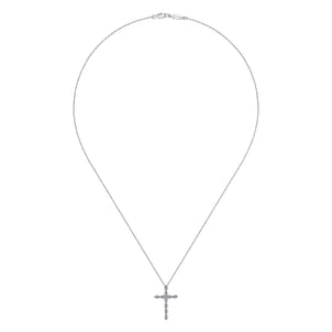 14K White Gold Segmented Diamond Cross Necklace