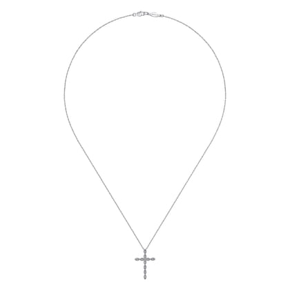 14K White Gold Segmented Diamond Cross Necklace