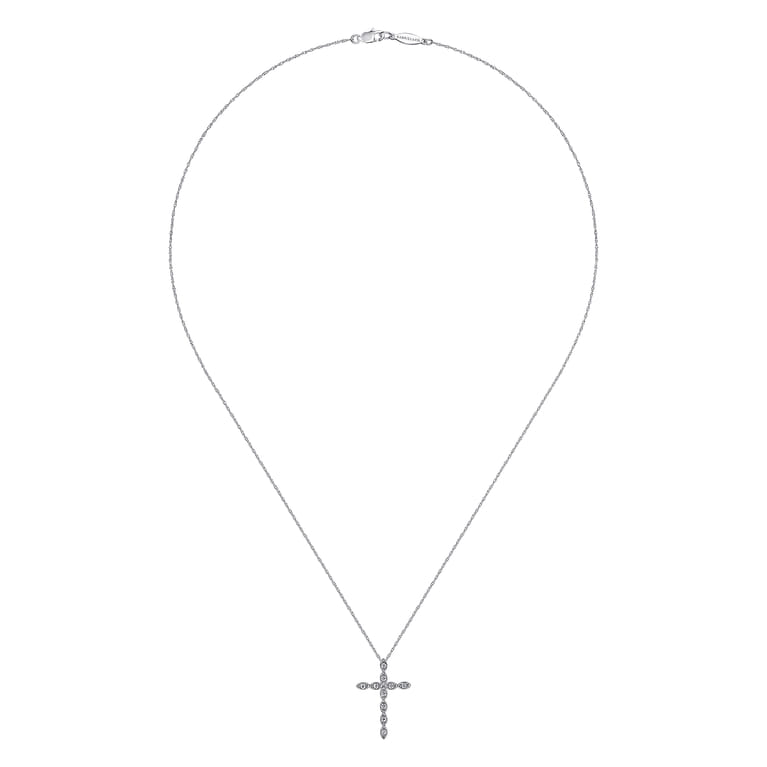 14K White Gold Segmented Diamond Cross Necklace - 0.15 ct - Shot 2