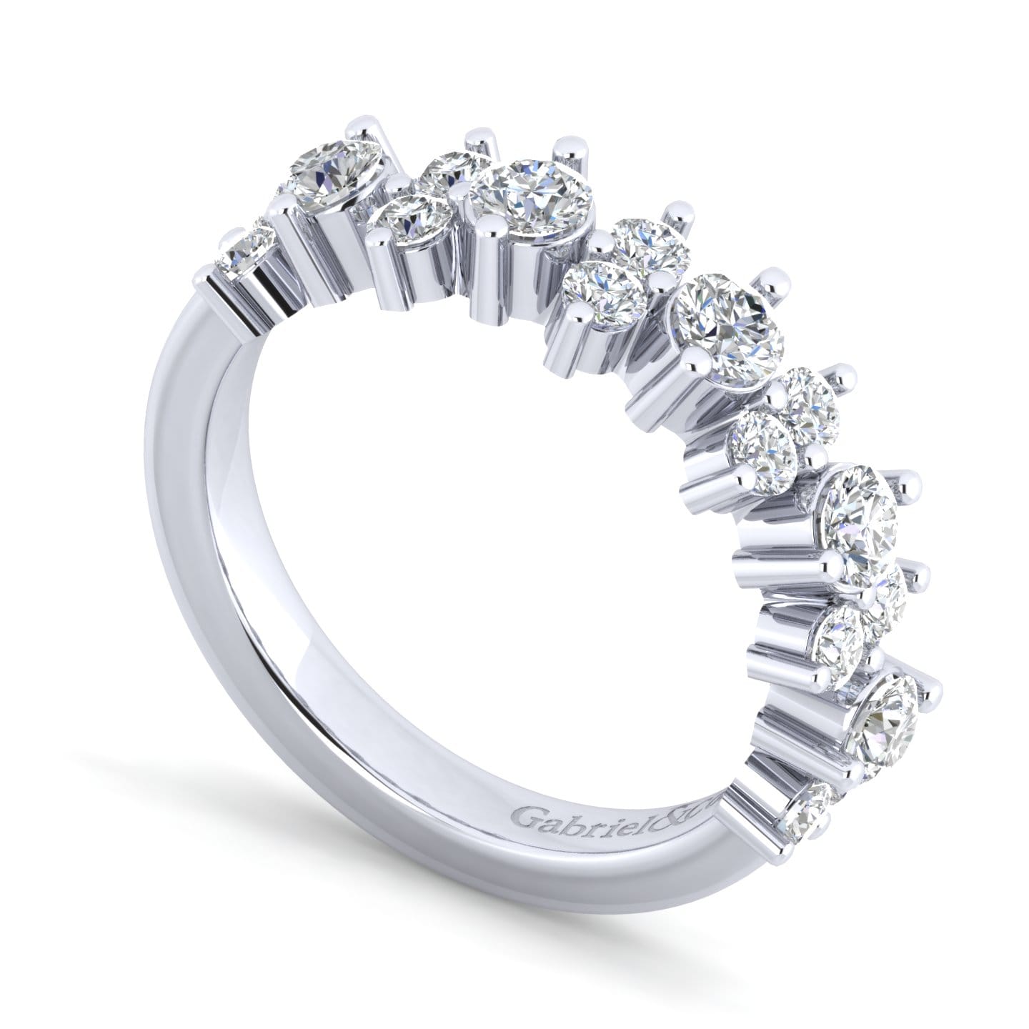 Fancy Wedding Ring in 14k White Gold with Round Natural Diamond at Gabriel & Co. - Shot 3