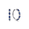 14K White Gold Shared Prong Diamond and Oval Blue Sapphire Classic Hoop Earrings - 0.3 ct
