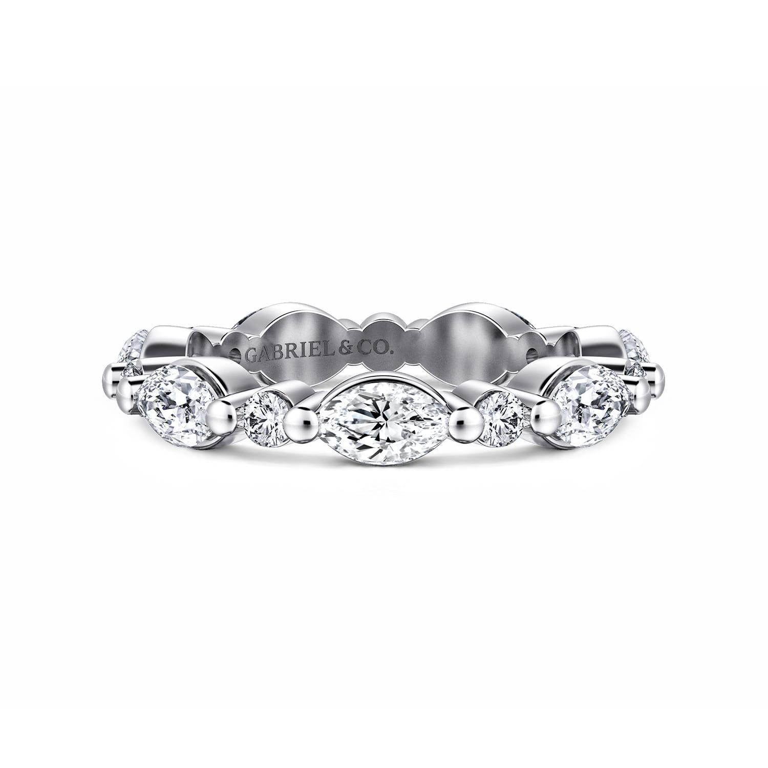 Eternity Band Wedding Ring in 14k White Gold with Marquise Natural Diamond at Gabriel & Co. - Shot 1