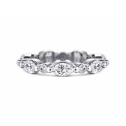 14K White Gold Shared Prong Set Marquise and Round Diamond Eternity Band