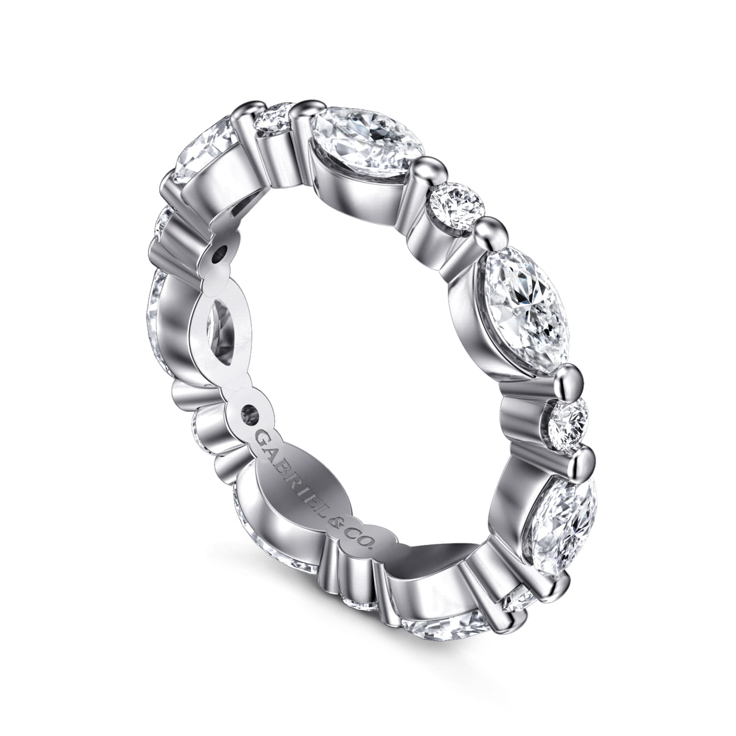 Eternity Band Wedding Ring in 14k White Gold with Marquise Natural Diamond at Gabriel & Co. - Shot 2
