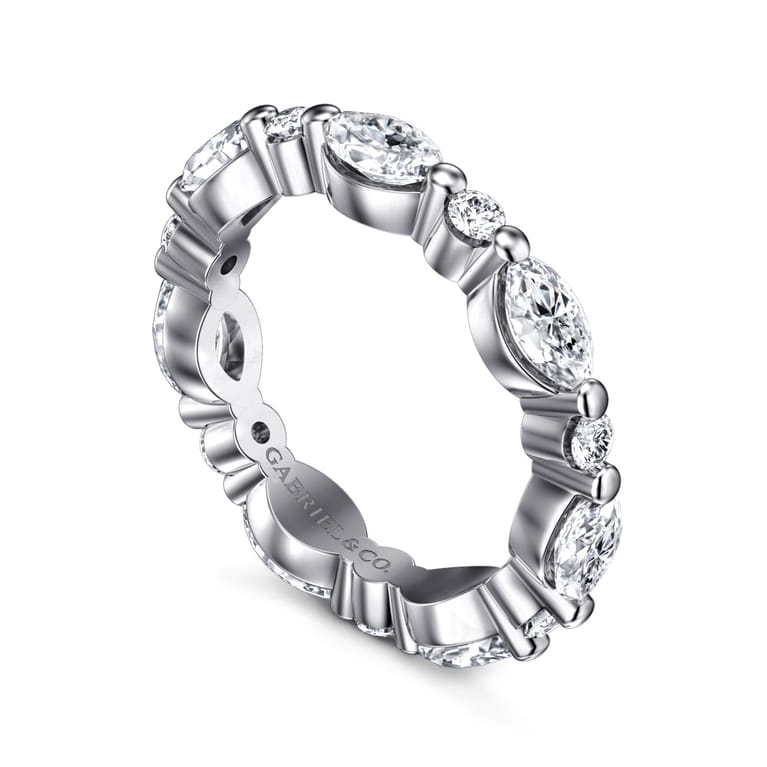 Eternity Band Wedding Ring in 14k White Gold with Marquise Natural Diamond at Gabriel & Co. - Shot 2