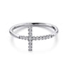 14K White Gold Sideways Cross Diamond Ring - 0.11 ct