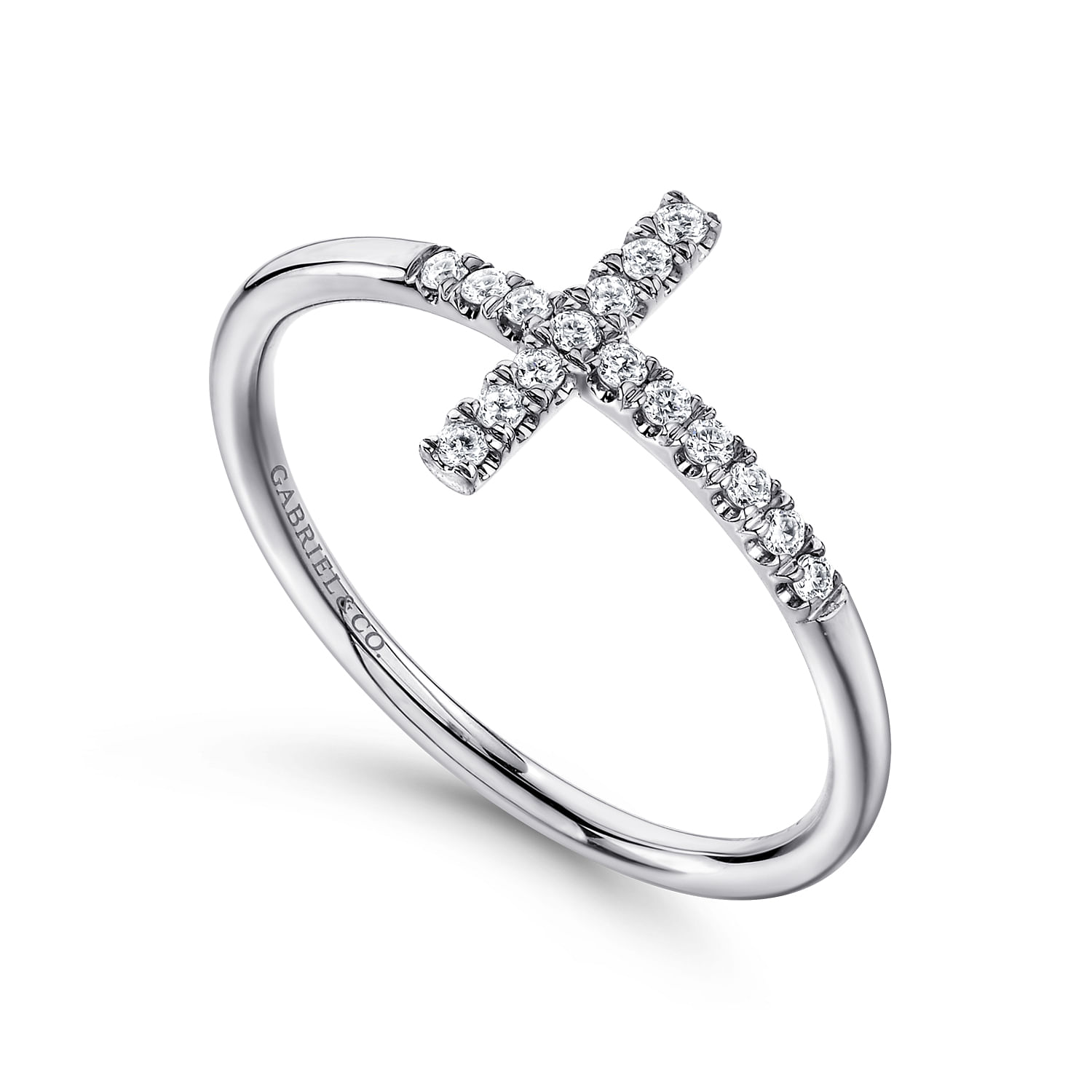 14K White Gold Sideways Cross Diamond Ring - 0.11 ct - Shot 3