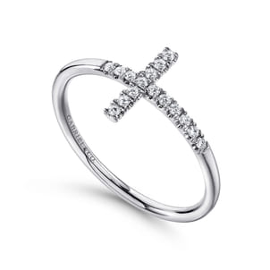 14K White Gold Sideways Cross Diamond Ring