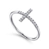 14K White Gold Sideways Cross Diamond Ring - 0.11 ct