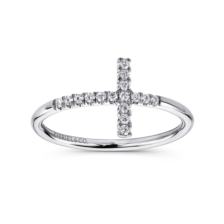 14K White Gold Sideways Cross Diamond Ring - 0.11 ct - Shot 4