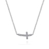 14K White Gold Sideways Curved Diamond Cross Necklace - 0.07 ct