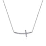 14K White Gold Sideways Curved Diamond Cross Necklace - 0.17 ct