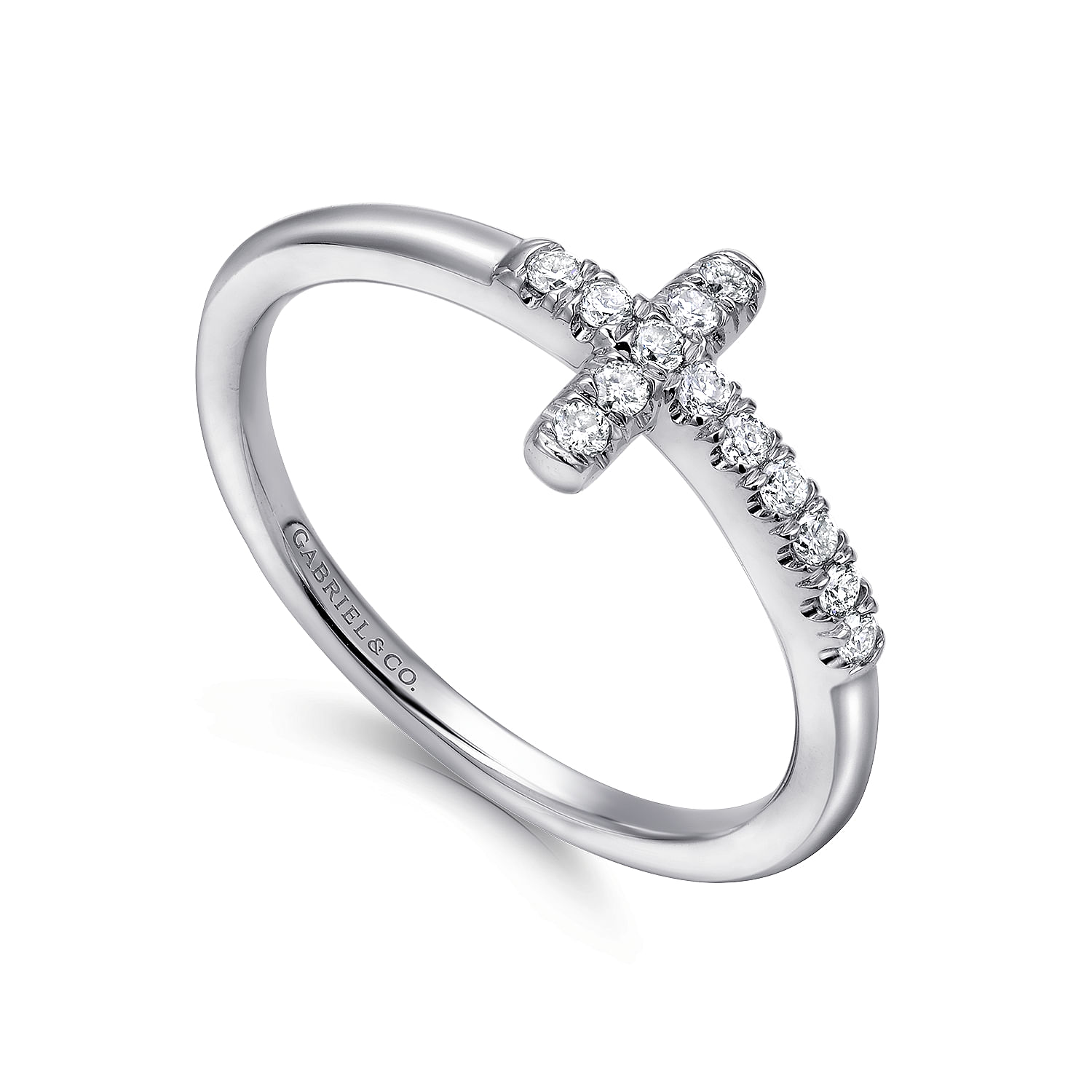 14K White Gold Sideways Diamond Cross Ring - 0.13 ct - Shot 3