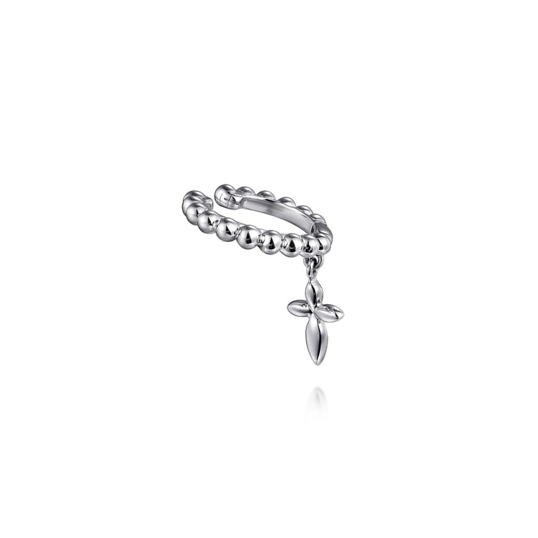 14K White Gold Single Bujukan Ear Cuff with Cross Charm - Shot 2