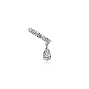 14K White Gold Single Diamond Ear Cuff with Teardrop Charm