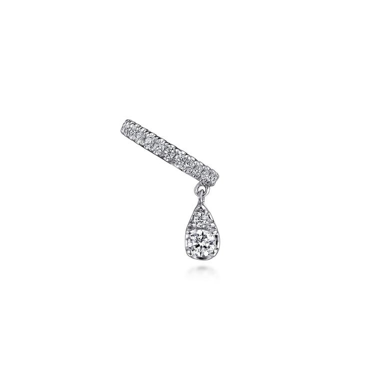 14K White Gold Single Diamond Ear Cuff with Teardrop Charm - 0.35 ct - Shot 1