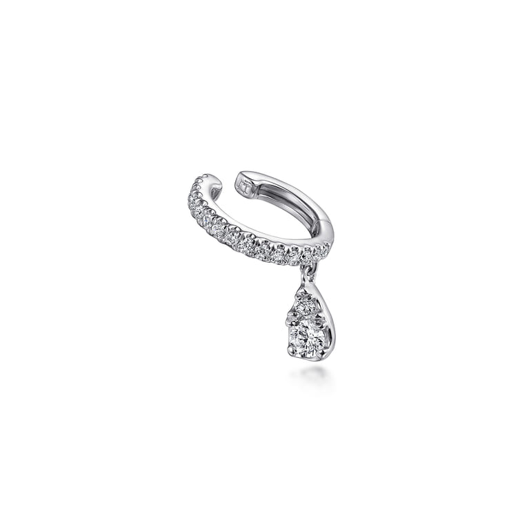 14K White Gold Single Diamond Ear Cuff with Teardrop Charm - 0.35 ct - Shot 2