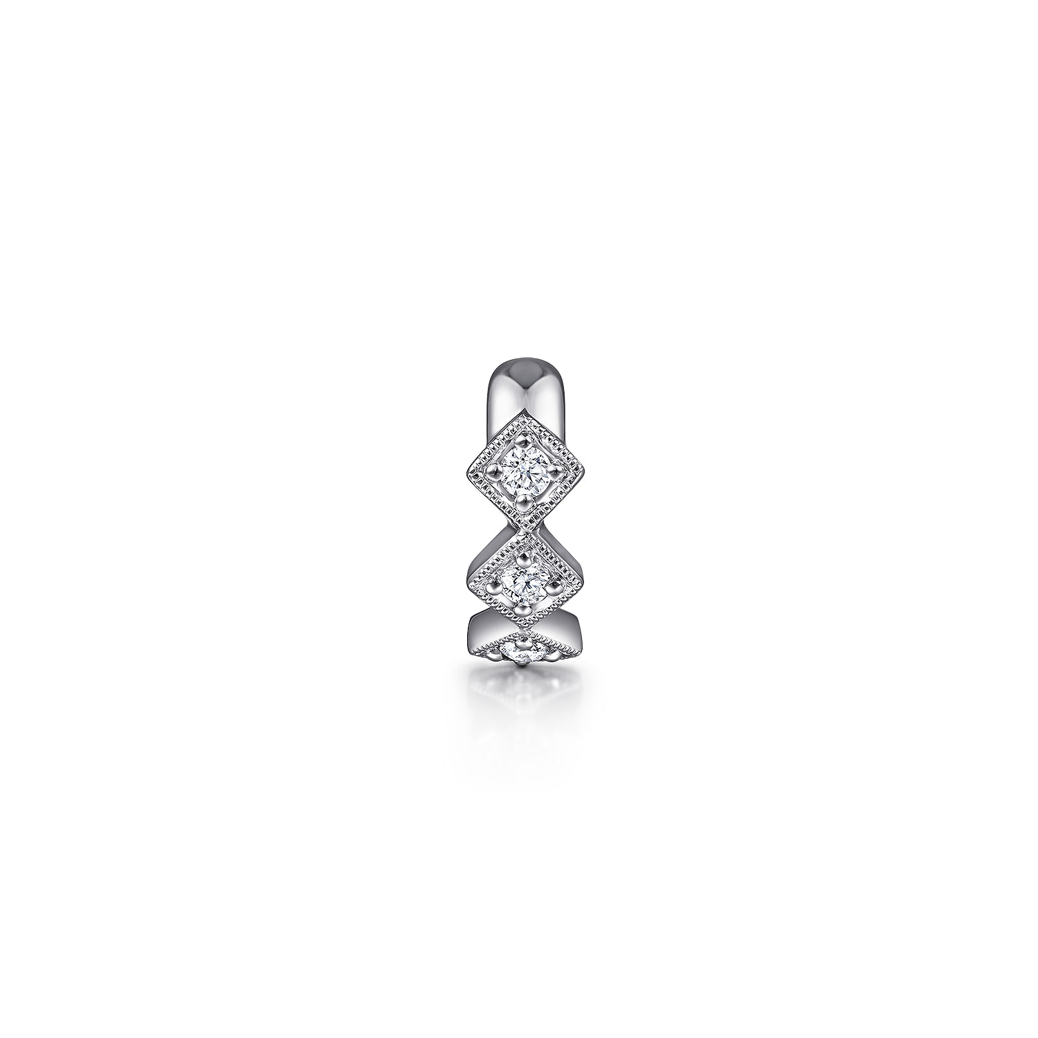 14K White Gold Single Diamond Square Ear Cuff Earring- No Hinge
