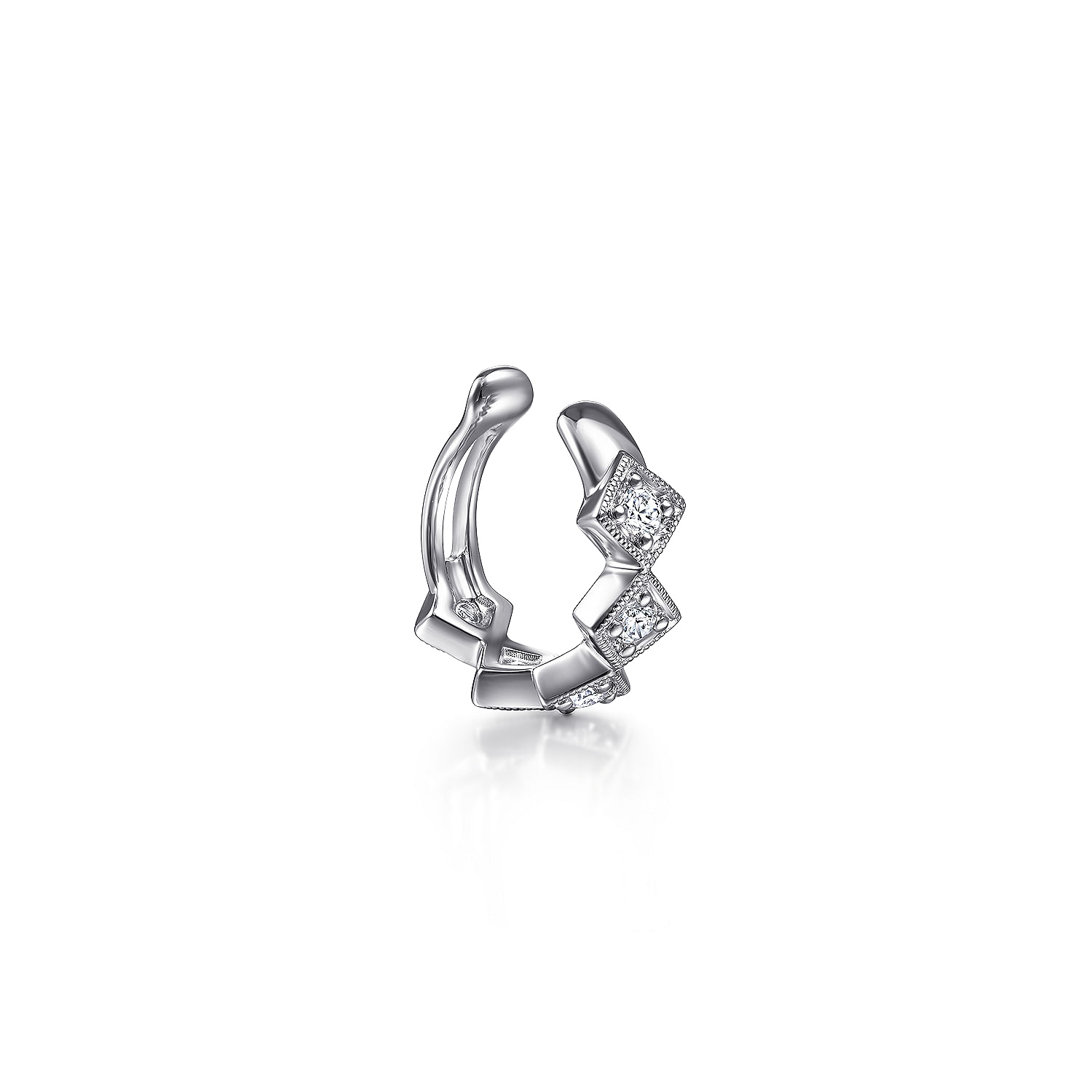 14K White Gold Single Diamond Square Ear Cuff Earring- No Hinge