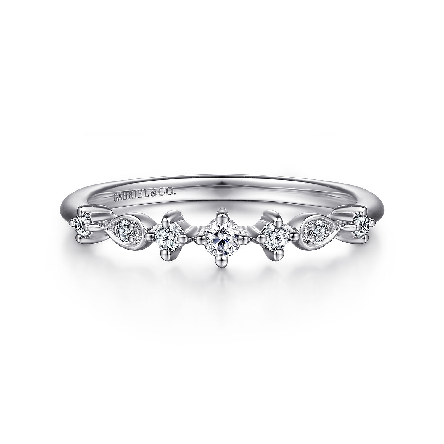 14K White Gold Single Prong Diamond Station Ring