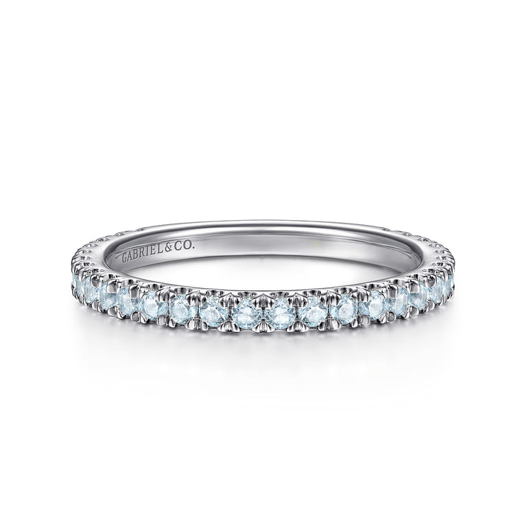 14K White Gold Sky Blue Topaz Stackable Ring - Shot 1