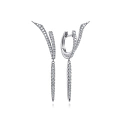 14K White Gold Spiked 10mm Diamond Huggie Drop Earrings