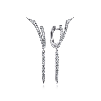 14K White Gold Spiked 10mm Diamond Huggie Drop Earrings